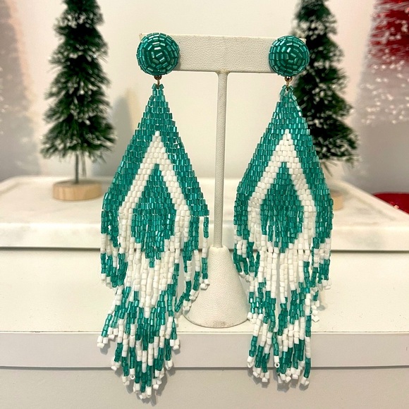 NEW/ Free People, Beaded Fringe Dangle Earrings - Picture 2 of 4